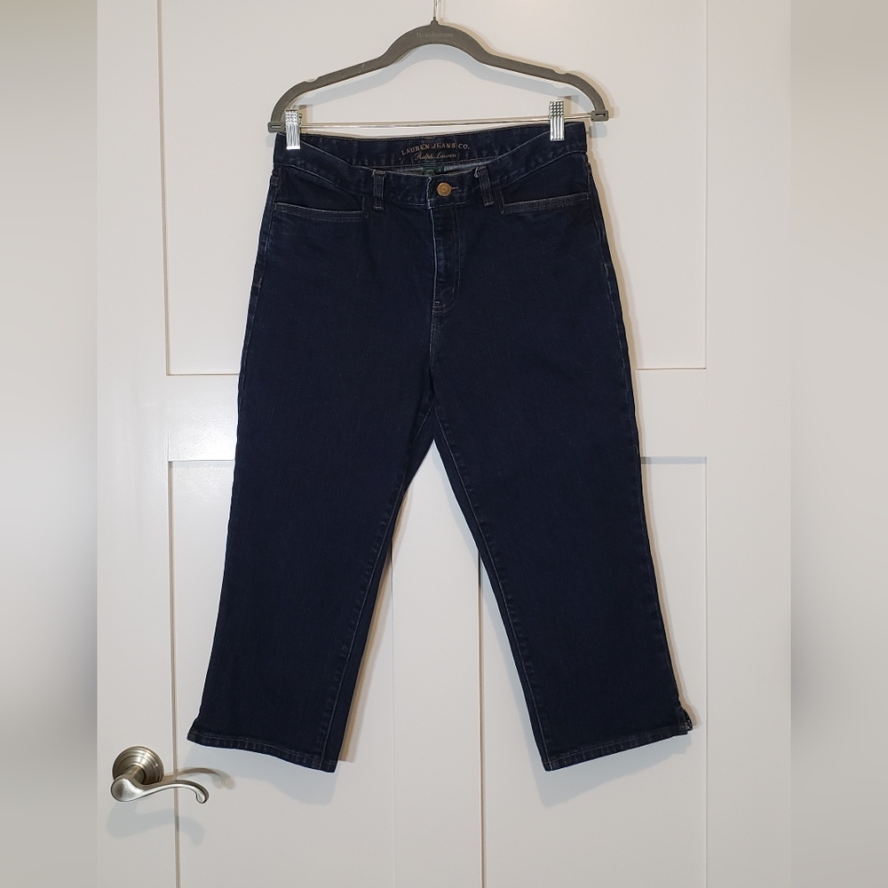 Lauren Jeans Co Ralph Lauren Classic Mid-Calf Jeans Sz 8 Cotton Stretch Darkwash